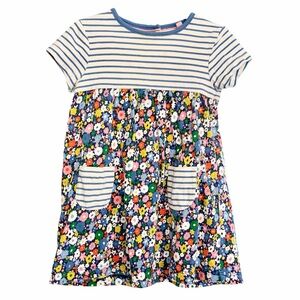 Baby Boden Jersey Hotpotch Dress, Blue Floral White Stripes, 100% Cotton Toddler
